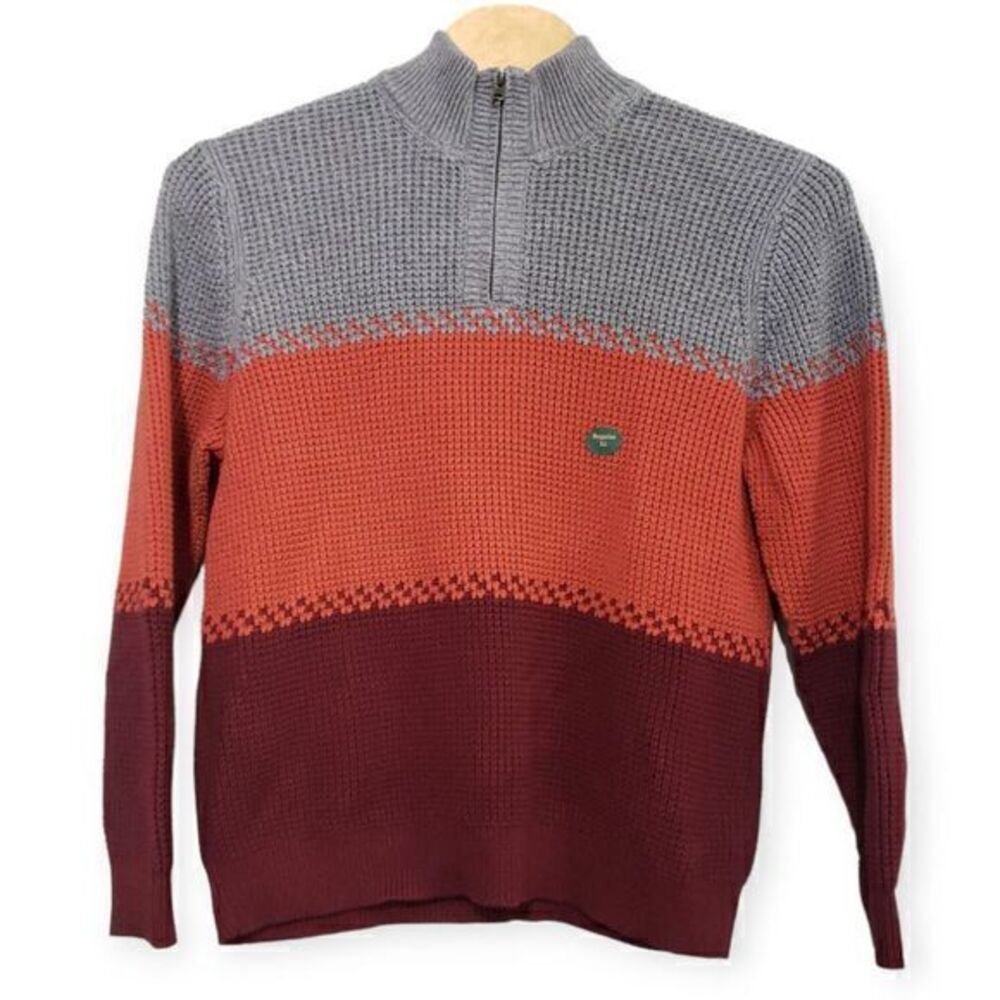 NEW L.L. Bean Quarter‎ Zip Seed Stitch Tri-Color Knit Pullover Sweater Size XL - Picture 2 of 5